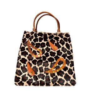 Vintage Cecconi Piero Brown Animal Print Pony Hair Italian Shoulder Bag 90s Y2K